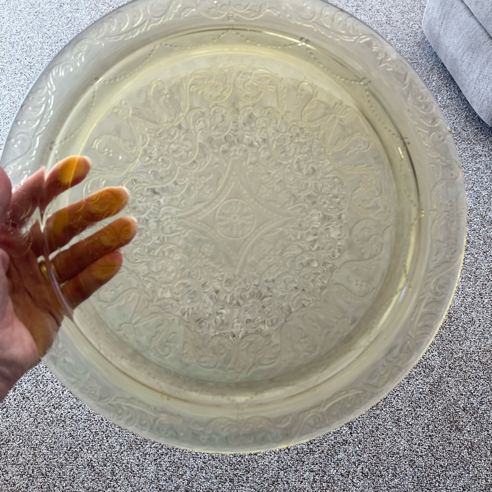 Vintage Etched Glass Charger Plate - Pale Amber